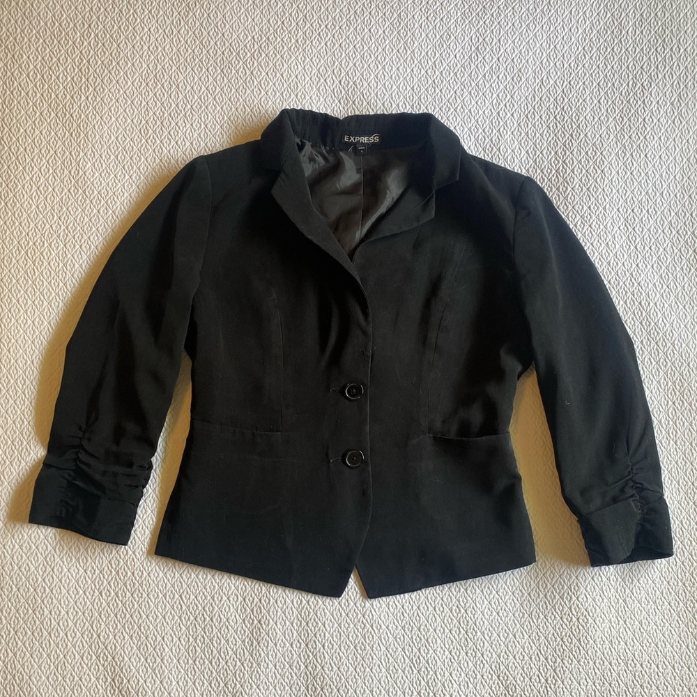 Express Crop Blazer 3/4 Sleeve Fitted Button Front